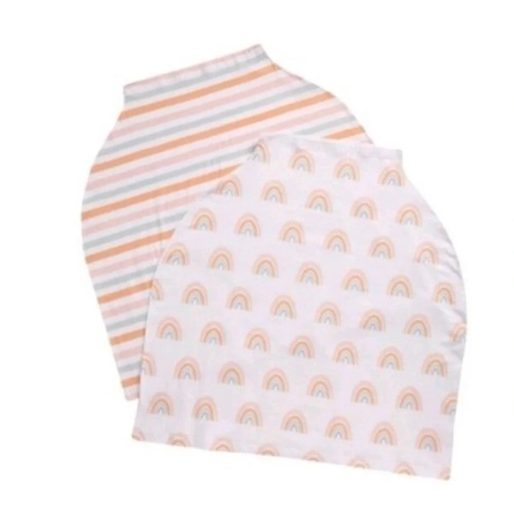 NORDSTROM BABY 2 PACK NURSING AND CAR SEAT COVER RAINBOW/STRIPE PRINT NWT